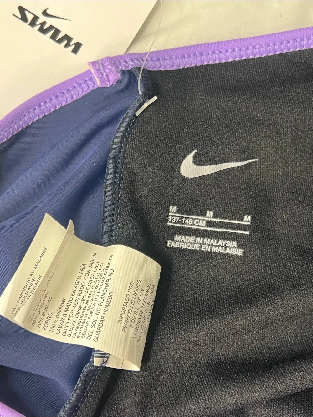 Nike One-Piece Swimsuit in Navy with Lilac Trim